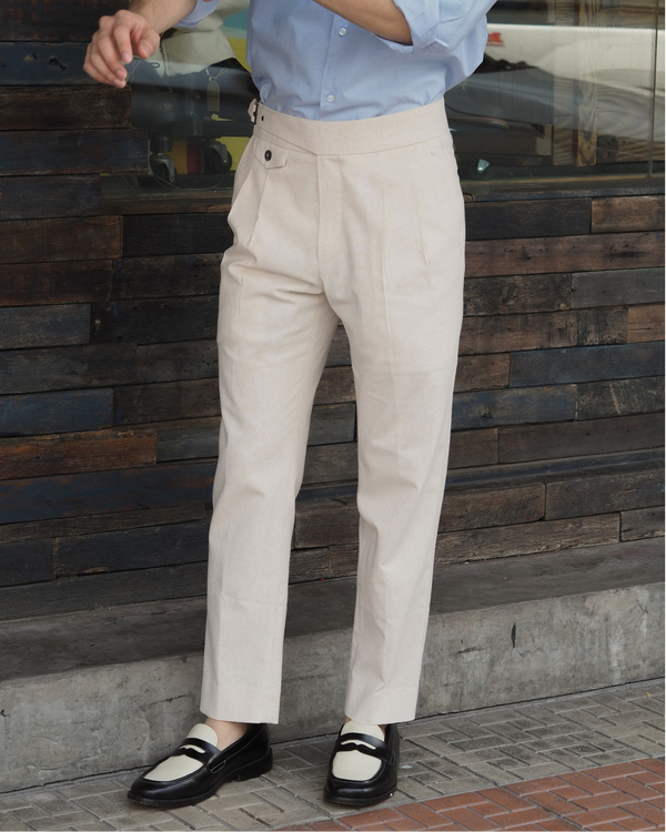 Beige linen Homme pleated trousers