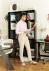 Beige - plain double pleated trousers