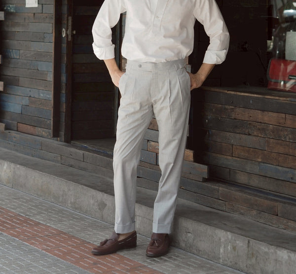 Grey - Pleated belt trousers