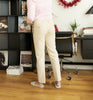 Beige - plain double pleated trousers