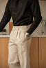 Beige - plain double pleated trousers
