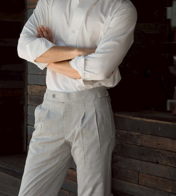 Grey - Pleated belt trousers