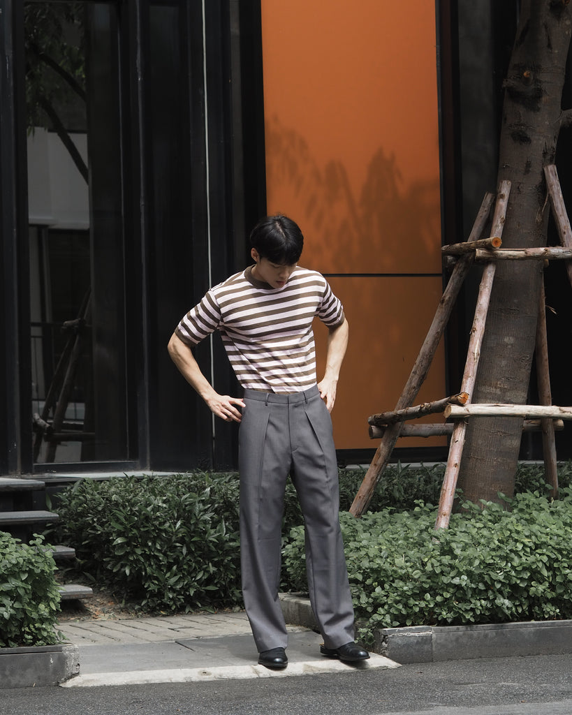 Pink stripe round knitwear