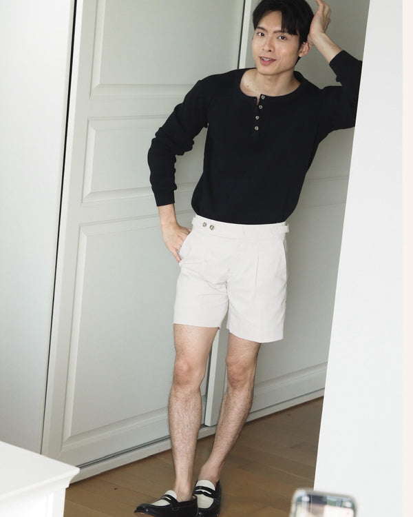 Beige linen - Terry side adjuster shorts