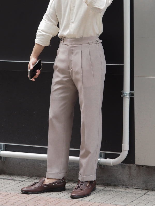Latte - Dylan pleated tapered trousers