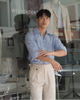 Beige linen Homme pleated trousers