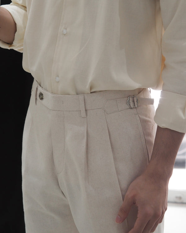 Beige linen - tapered trousers