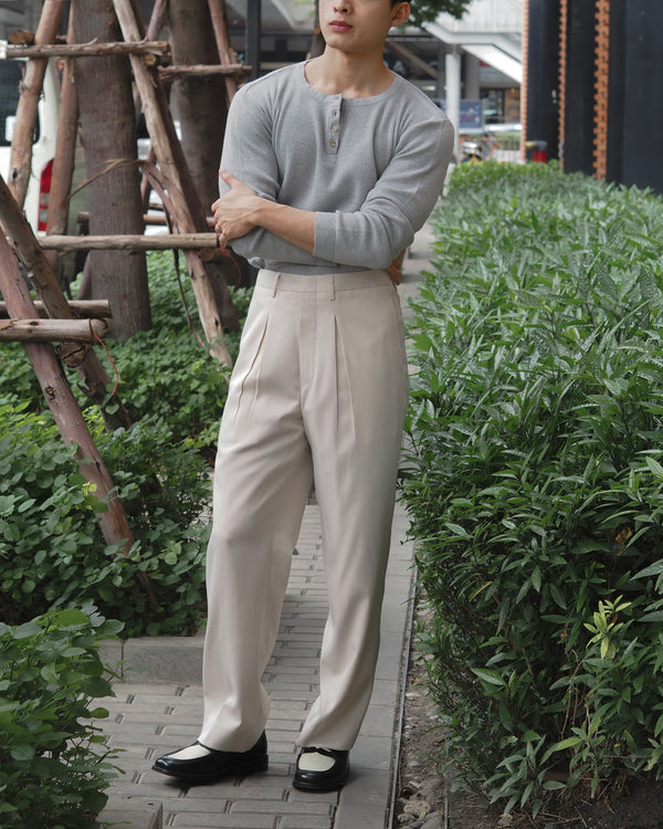 Beige reverse pleated trousers