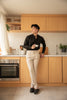 Beige - plain double pleated trousers