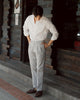 Grey - Pleated belt trousers