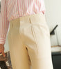 Beige - plain double pleated trousers