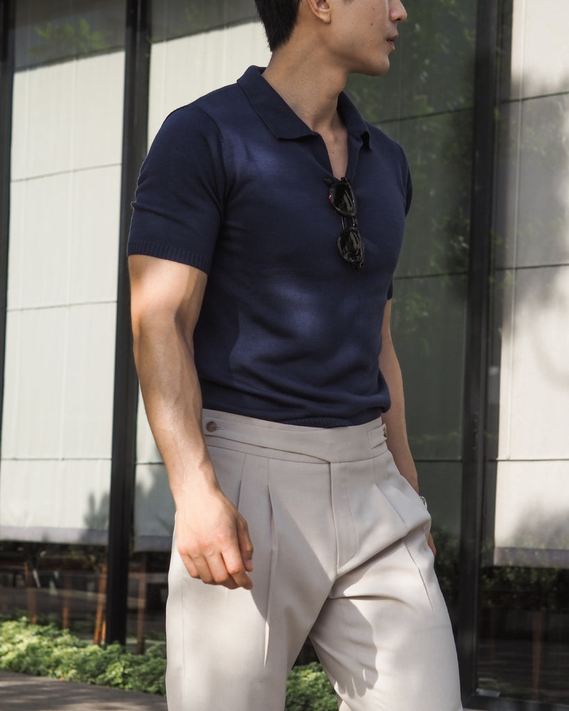 Beige - draped plated trousers