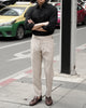 Beige Edge pleated belt trousers