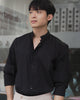 Black stand collar shirt