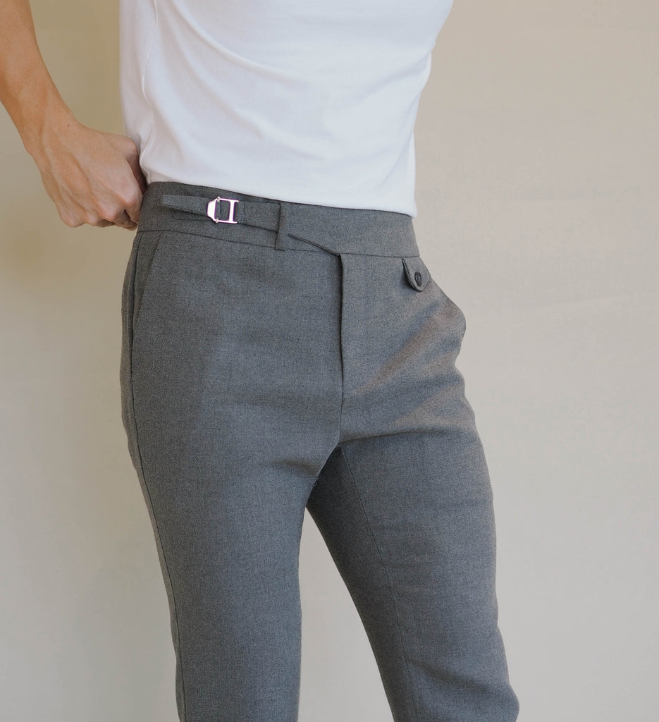 Grey wool - belt waist trousers