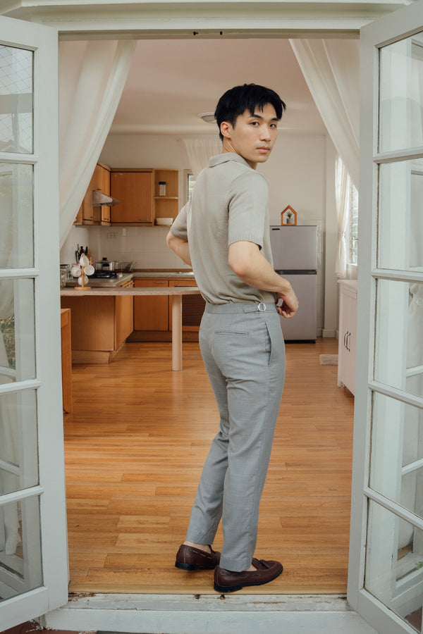 Light grey double belt trousers
