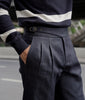 Denim crepe high waist trouser