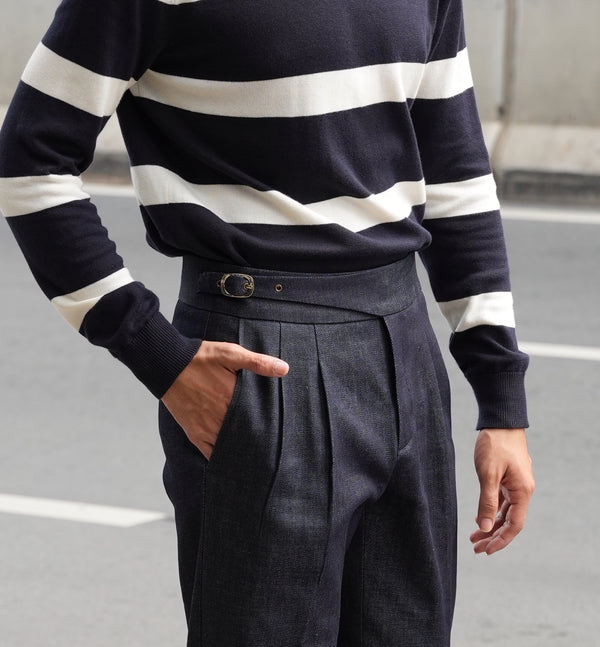 Denim crepe high waist trouser