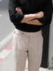 Beige Edge pleated belt trousers