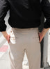 Beige Edge pleated belt trousers