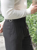 Grey pinstripe Dylan plated tapered trousers