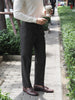 Grey pinstripe Dylan plated tapered trousers