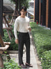 Grey pinstripe Dylan plated tapered trousers