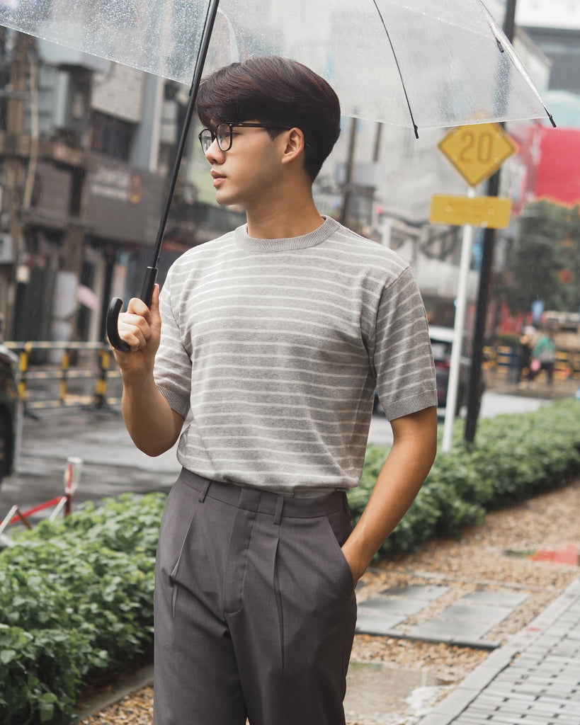 Grey stripe round knitwear