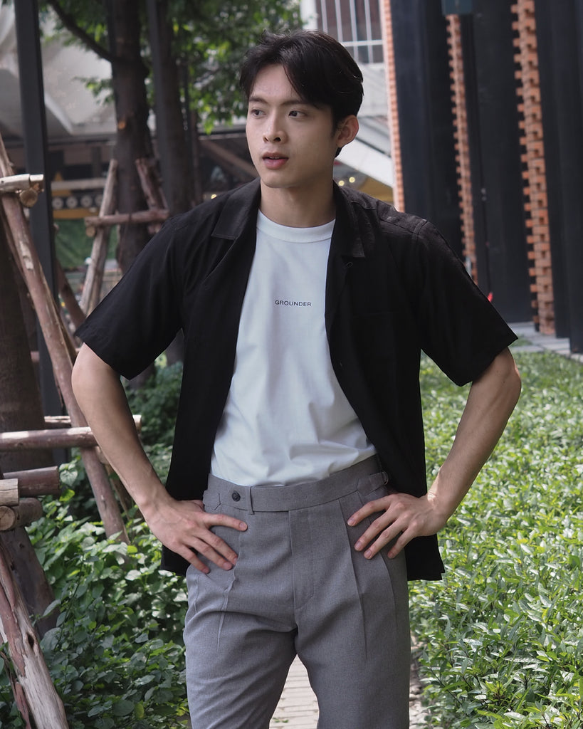 Black linen pocket shirt