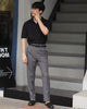 Grey - plain double pleated trousers