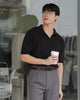 Grey - plain double pleated trousers