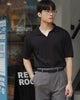 Grey - plain double pleated trousers