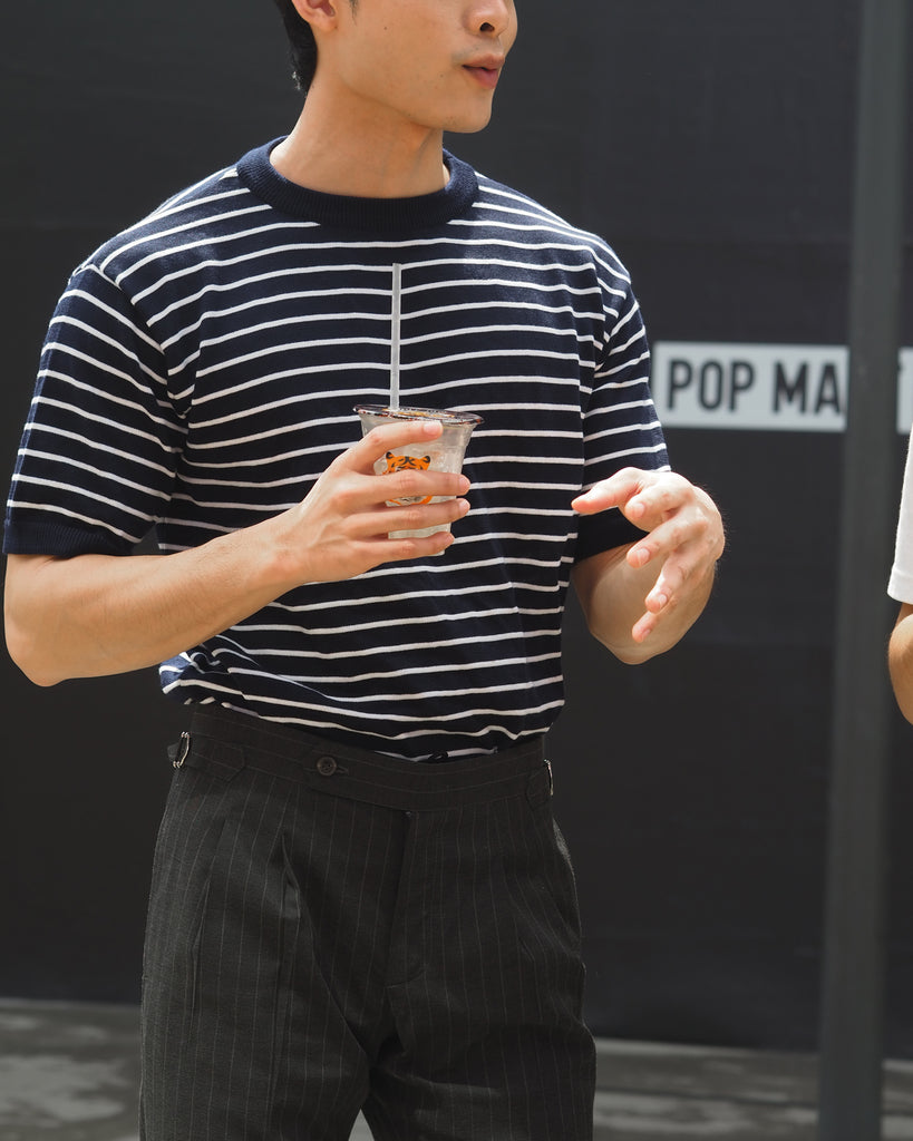 Navy stripe round knitwear