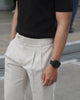Beige - Pleated belt trousers