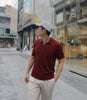 Burgundy knitted silk polo shirt