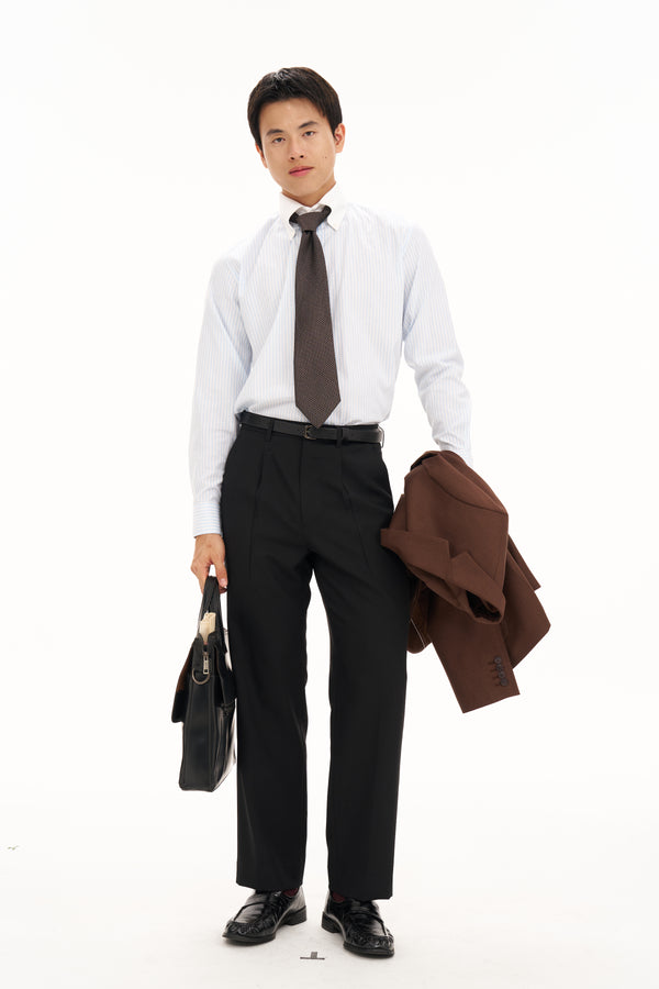 Blue stripe shirt with white collar