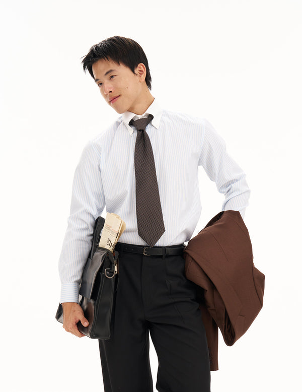 Blue stripe shirt with white collar