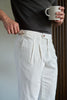 White linen double pleated trousers