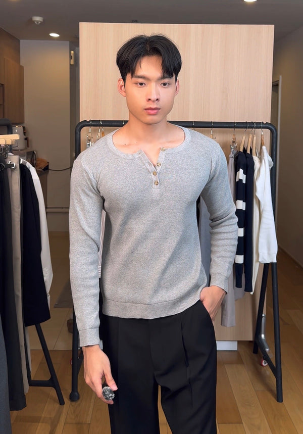 Grey Henley knitwear