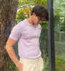 Plum knitted silk polo shirt