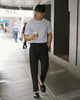 Black jersey double belts trousers