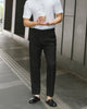 Black jersey double belts trousers