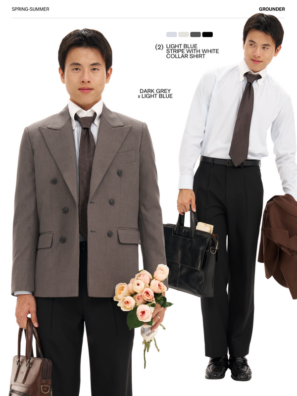 Grey - Double breast blazer suit