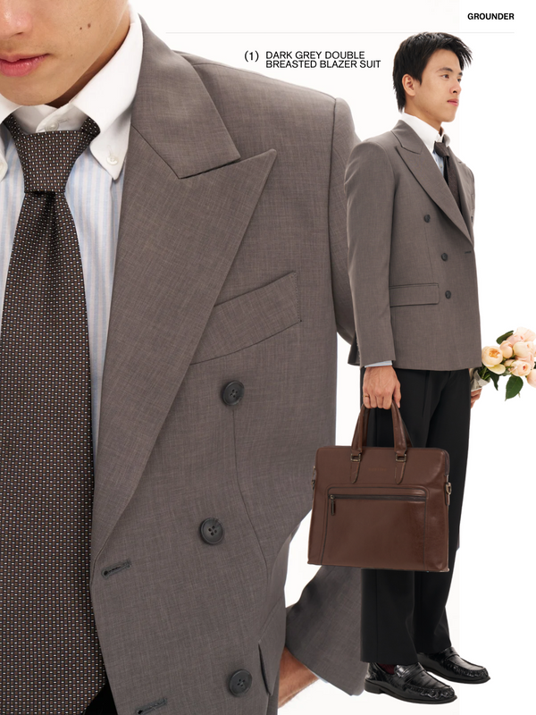 Grey - Double breast blazer suit