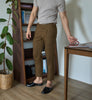 Biscuit - double belt pleated trousers