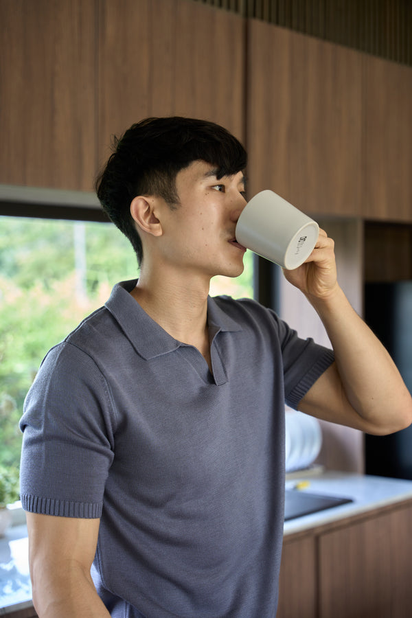 Blueberry knitted silk polo shirt
