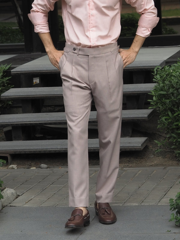 Latte rafeal plated belt trousers