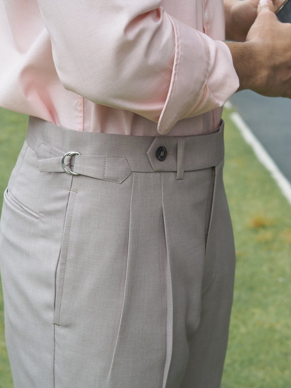 Latte rafeal plated belt trousers