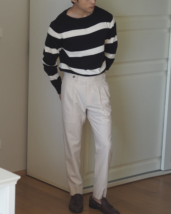 Beige Linen Casey pleated wool trousers