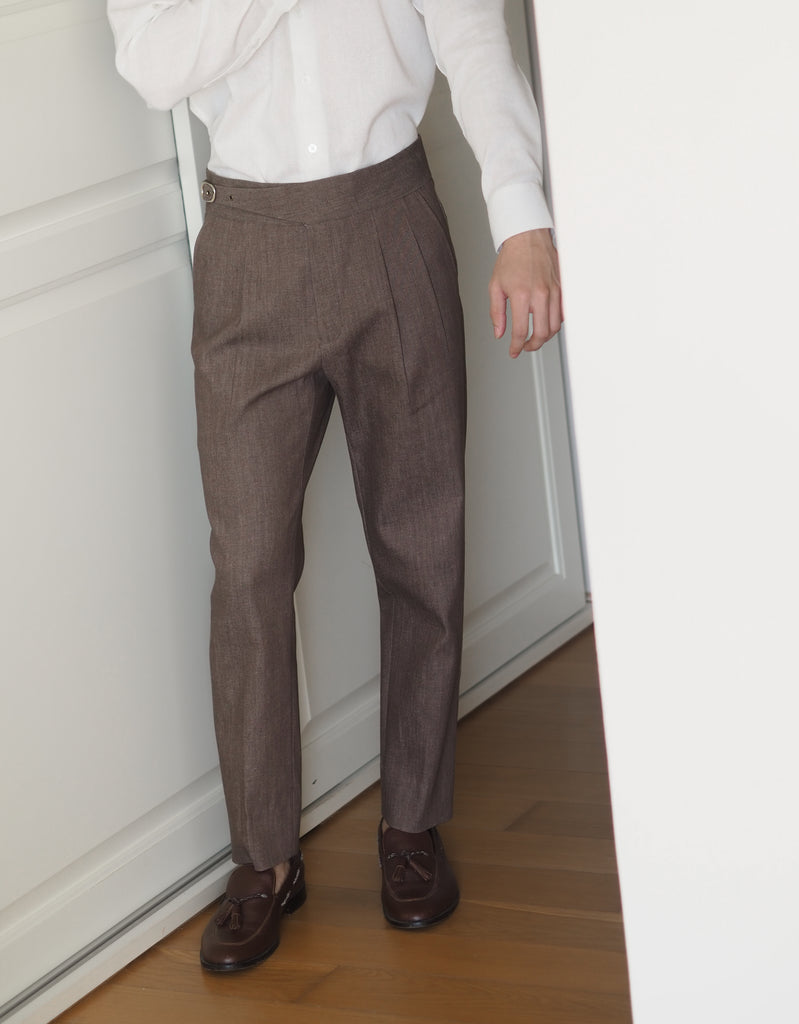 Choco Denim - Crepe pleated trousers